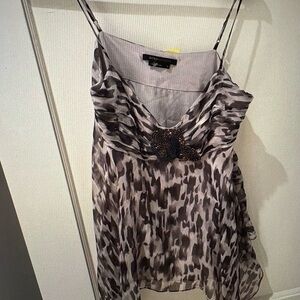 BCBGMaxAzria hankerchief cheetah leopard Camisole xs wood beaded rose